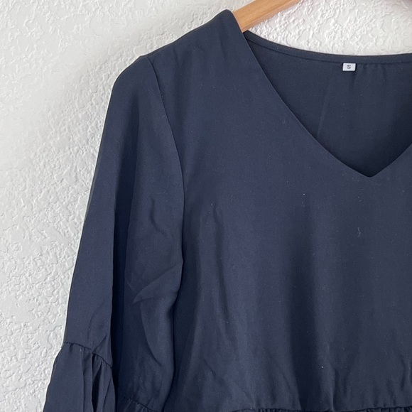 Black peasant boho v-neck mini dress size small - Picture 4 of 10